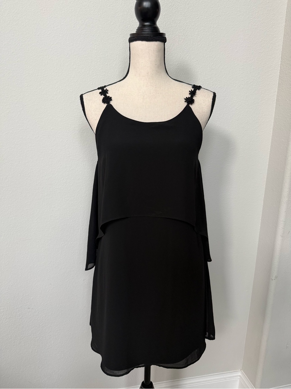 dina be Black Layered Mini Dress with Floral Straps
